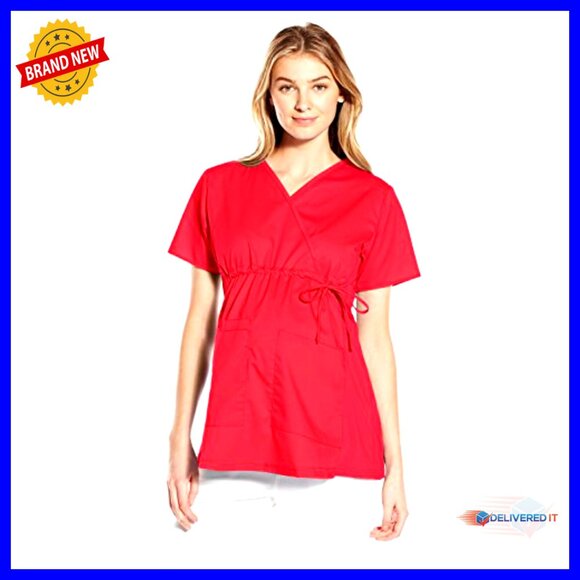 Maternity Mock Wrap Scrub Top with Pockets, 65% Polyester 35% Cotton - Picture 5 of 6